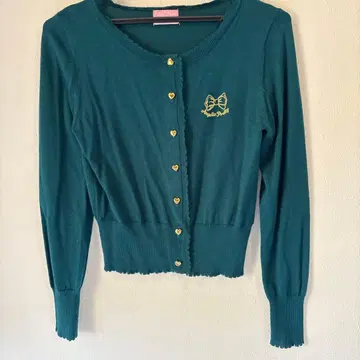 리본 자수 가디건 그린