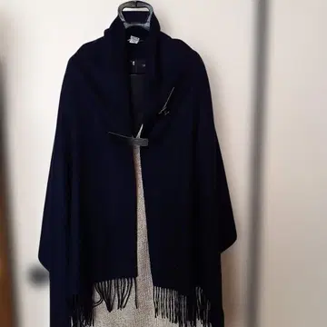 네이비 프린지 스톨 캐시미어 100%