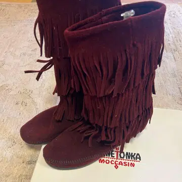 버건디 스웨이드 프린지 모카신