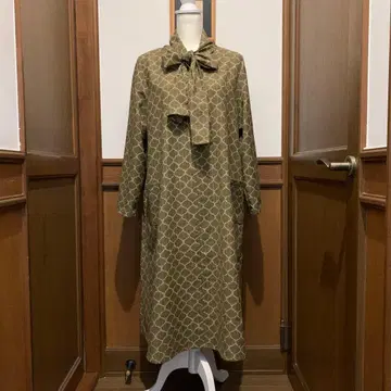 기모노 리메이크 올리브 그린 리본 긴팔 원피스 (핸드메이드)