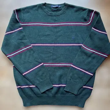 NAUTICA 다크 그린 스트라이프 니트 스웨터