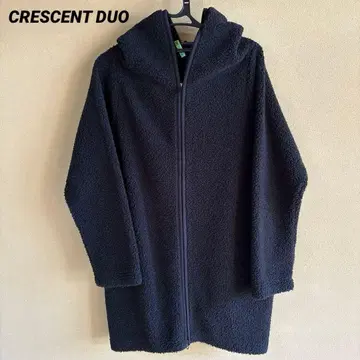 다크 네이비 후드 부착 보아 롱 코트