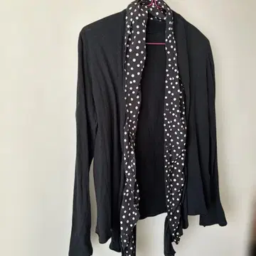 y's 도트 무늬 스카프 포함 블랙 가디건