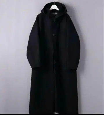 HYKE 멜톤 후디드 워크 코트 블랙