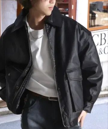 JaVa 가죽 자켓 L 사이즈 블랙 남성용 아우터 인조 가죽 블루종