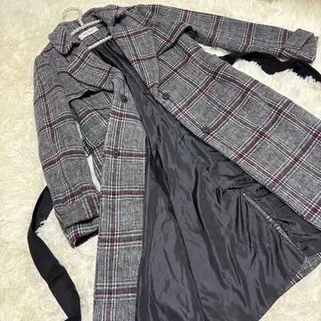 택 포함 새상품 MISCH MASCH 그레이 계열 체크 코트 M 울 혼방