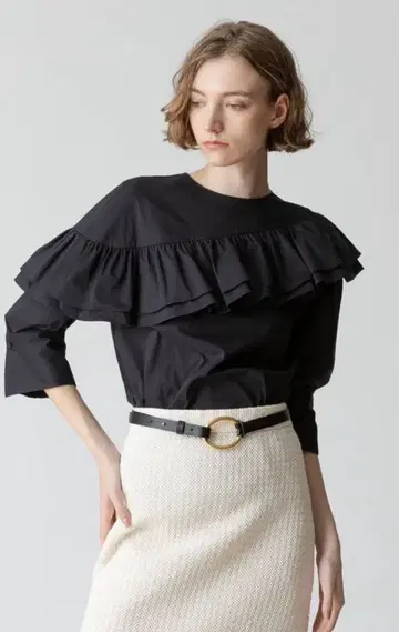 알아바일 비대칭 개더 디테일 블라우스 블랙 루루윌 루비