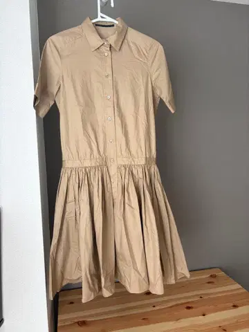 새상품급 IENA 베이지 셔츠 원피스 반팔 플레어 일본제