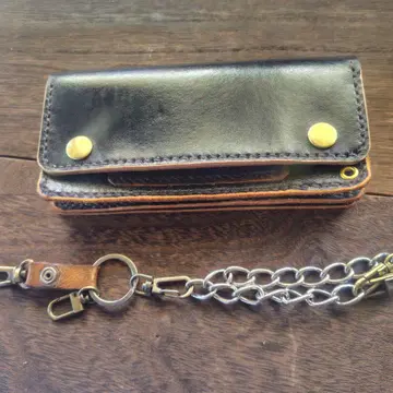 트래커 지갑 블랙 x 브라운 수제 롱 타입 3층