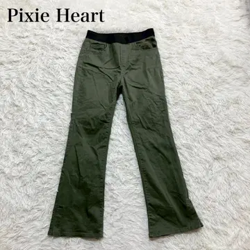 Pixie Heart 짙은 녹색 스트레치 팬츠 허리밴딩 캐주얼 슬림 레그
