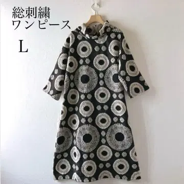 서클 자수 올 패턴 원피스 루즈핏 L 상당 블랙 계열 개성적