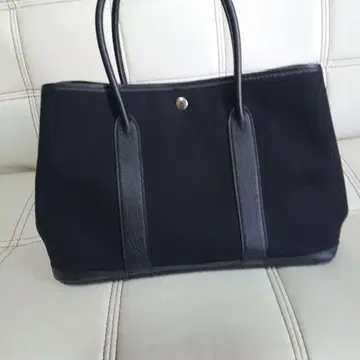 블랙 캔버스 및 가죽 토트백