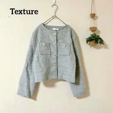 텍스처 노카라 자켓 숏 기장 골드 버튼 트위드조 그레이2