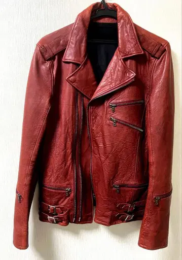 가죽 더블 라이더 재킷 빨간색 레드 브랜드 불명 부드러운 가죽