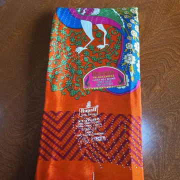 인도 사리 (새상품, 미사용) Rupali Peacock 디자인 오렌지