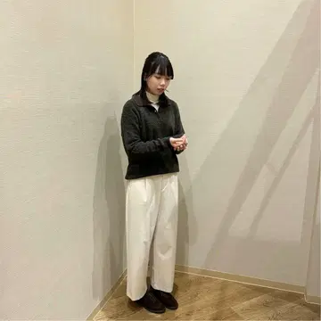 무인양품 울 혼방 부클레 폴로 스웨터 여성 M 카키 그린