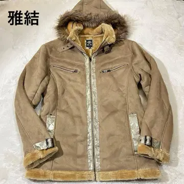 미야비유이 초특대형 2way 퍼 후드 부착 보아 안감 무스탕 자켓 2XL