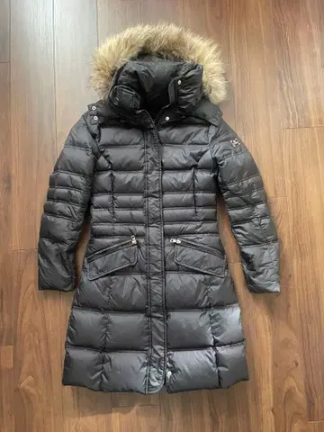 에토레고 롱 다운 코트 블랙 탈부착 퍼 포함