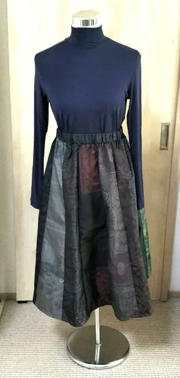 패치워크 개더 플레어 스커트 오시마 명주 리메이크 컬러풀한 14장 조각