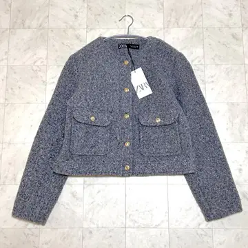 미사용 새상품 ZARA 숏 자켓 노카라 그레이 S