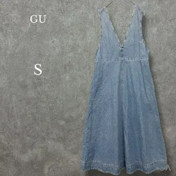 지유 GU [ S ] 데님 점퍼 드레스 원피스 플레어 블루