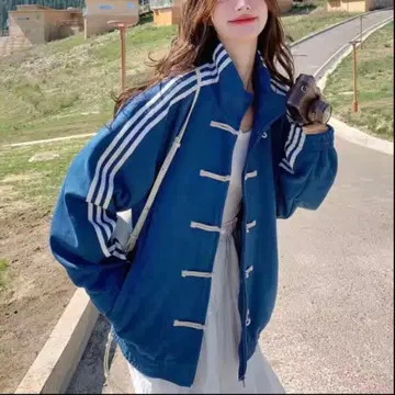 새상품 차이나 트랙 자켓 블루 파랑 쓰리 스트라이프 L 사이즈