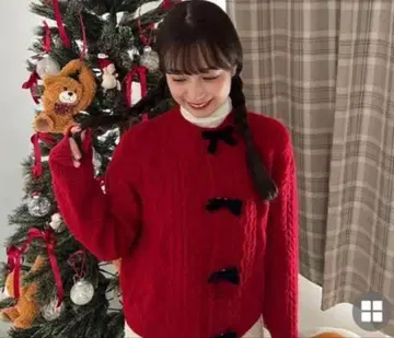 nyom 니옴 리본 포인트 가디건 빨간 니트 리본