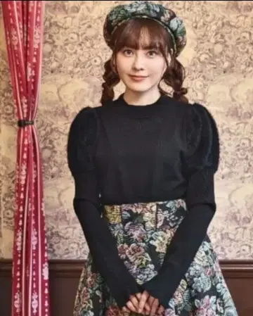 시마무라 클라로리 쿠루미 노엘 드 메모와르 퍼프 슬리브 니트 블랙 L