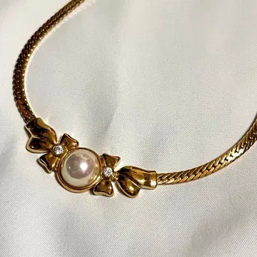 니나리치 펄 목걸이 빈티지 리본 골드