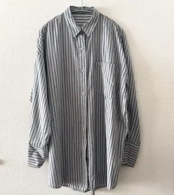 셀렉 모카 스트라이프 오버 셔츠 그레이