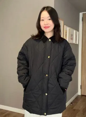 [ 시마무라 ammy ] 코듀로이 옷깃 퀼트 코트 블랙 M