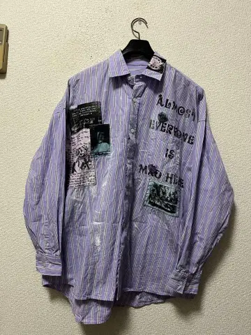 90s 빈티지 아나키 셔츠 / 라이트 퍼플 스트라이프 와펜