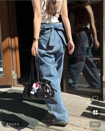 리본 턱 벌룬 데님 팬츠