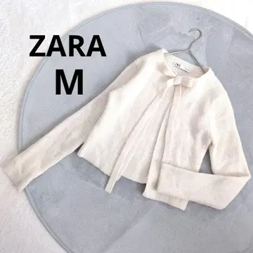자라 니트 가디건 M 화이트 계열 숏 기장 리본