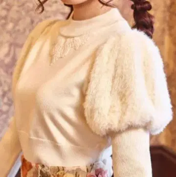 시마무라 클라로리 쿠루미 노엘 드 메모와르 퍼프 슬리브 니트 화이트 L