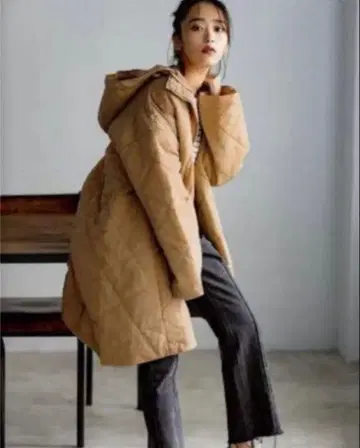 mite 퀼팅 자켓 후드 부착 베이지