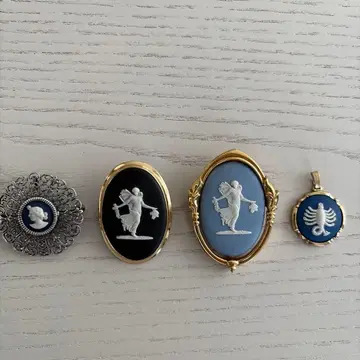 카메오 스타일 브로치 네이비 블루 4점