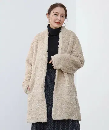 BEAMS HEART 노카라 보아 코트 베이지 ONE SIZE