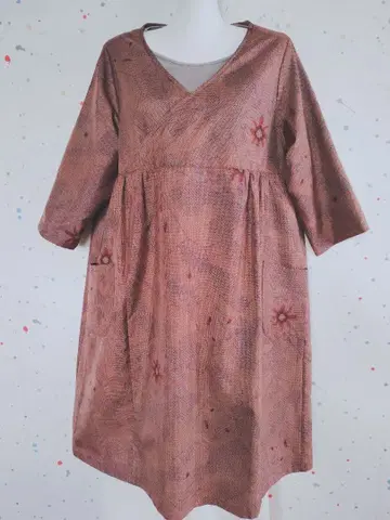 가슴 너비 54 [ 오시마 명주-팥색 원피스 ] 기모노 리메이크