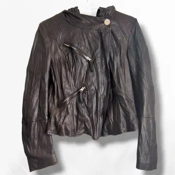 이탈리아제 천연 가죽 후드 부착 더블 라이더 가죽 자켓 브라운