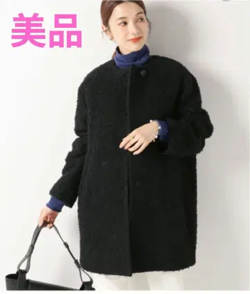 IENA 이에나 루프 트위드 칼라리스 코트 블랙