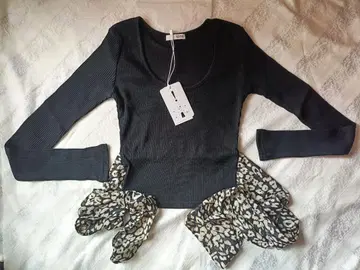 [ 택 포함 새상품 ] GYDA 레오파드 BACK 리본 콜론 T 블랙