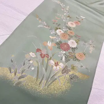 6692 연한 녹색  옷감 순수 실크 국화 창포