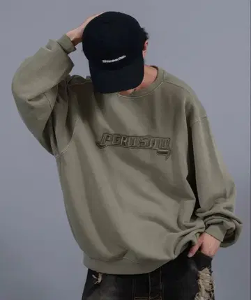 Perushu 입체 자수 피그먼트 맨투맨 모스그린 M