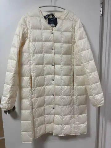 TAION 아이보리 퀼팅 롱 코트 L