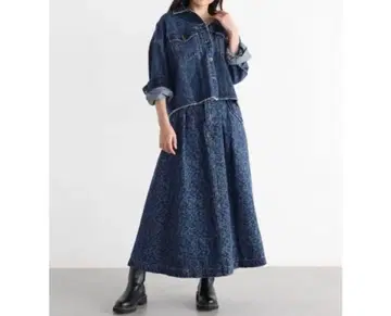 vin 야마다 레오파드 무늬 데님 자켓 스커트 셋업 표범 무늬