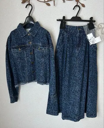 새상품 vin 야마다 레오파드 무늬 데님 자켓 스커트 셋업