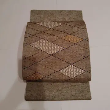 [중고] 순수 실크 후쿠로 오비 리버서블 사선 격자 자수 북 패턴