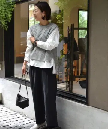 OURHOME 부드러운 울 니트 베스트 멜란지 그레이