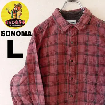 USA 구제 의류 SONOMA 플란넬 셔츠 L 핑크 차콜 그레이 체크
